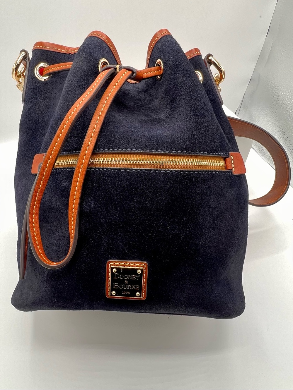 Dooney & Bourke Suede Drawstring purse bucket bag navy blue - Picture 2 of 15